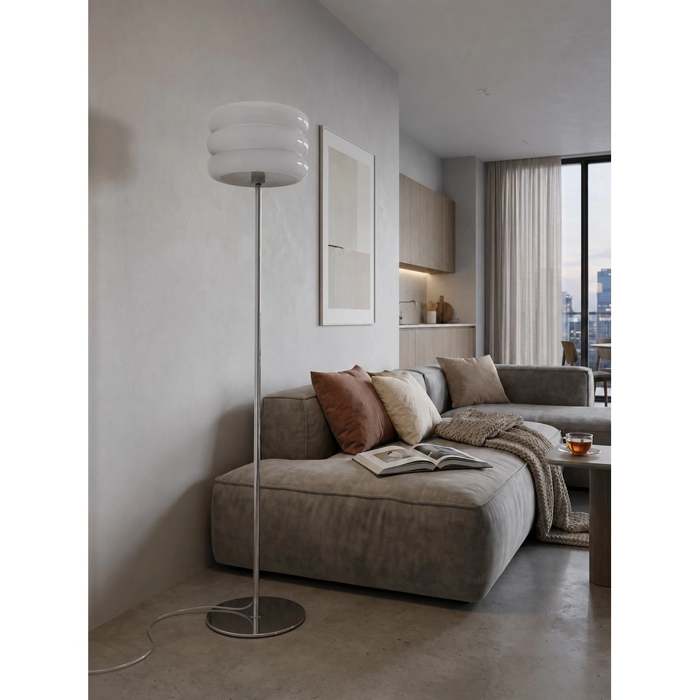 Design floor lamp Tortora chrome with white Ø 30cm