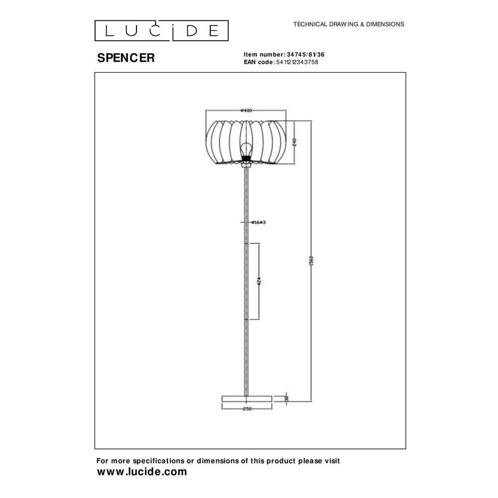 Floor lamp Spencer grey Lucide 5411212343758