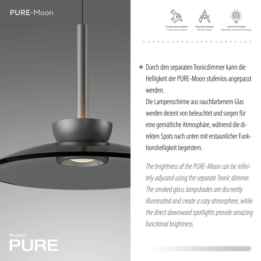 3L dining table pendant lamp Pure Moon Platinum-plated with smoke glass Paul Neuhaus 4012248386309