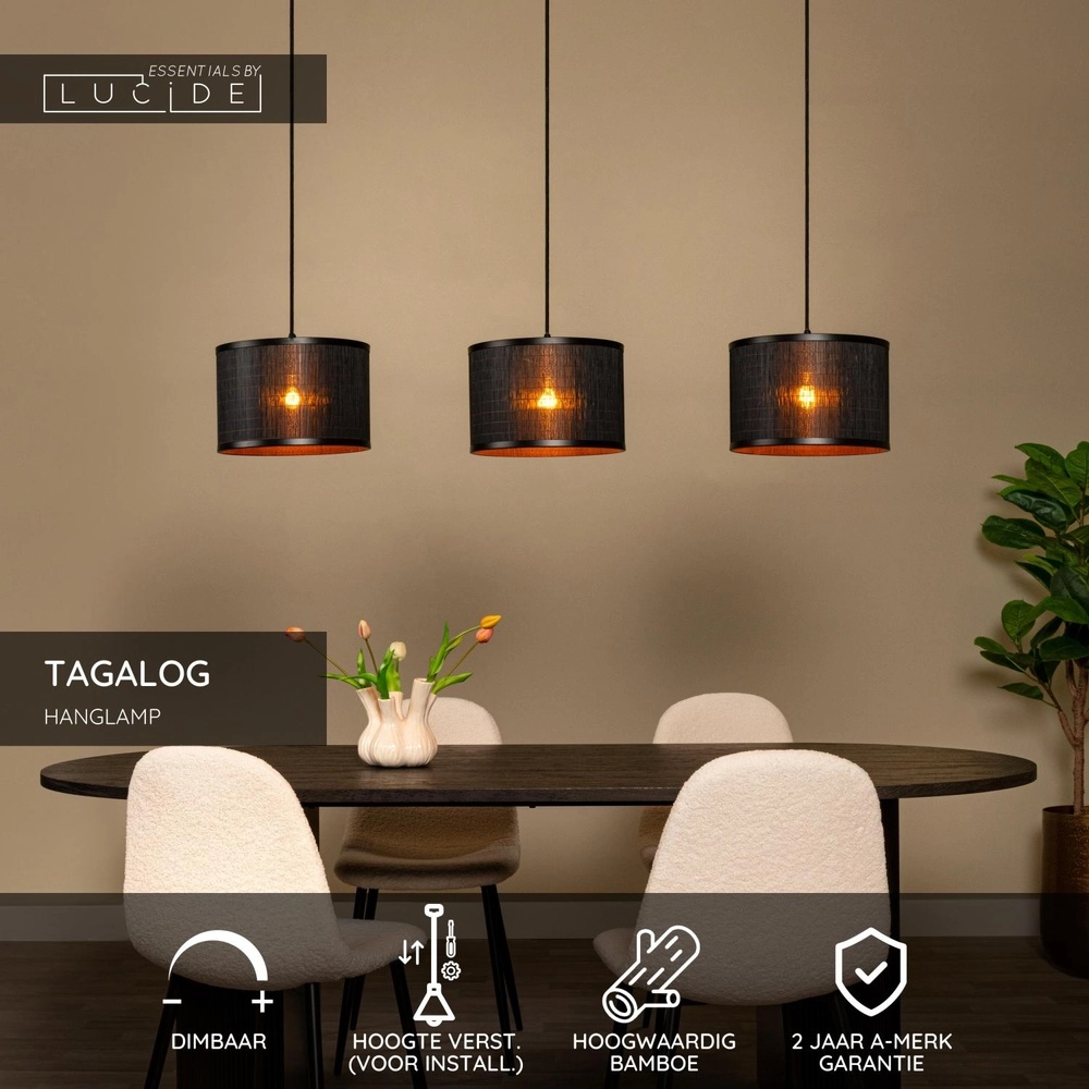Pendant lamp Tagalog 3-light black Lucide 5411212212153