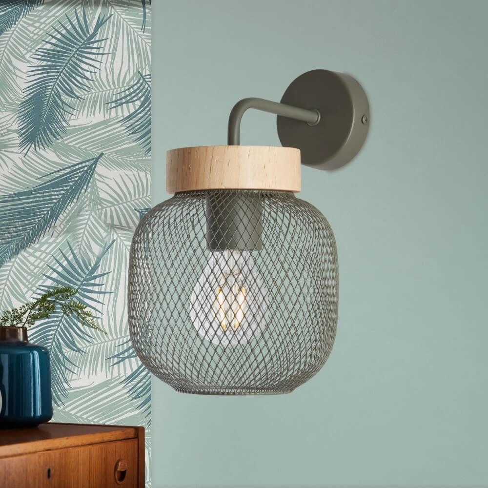 Wall lamp Giada Green with wood Brilliant 4004353354151