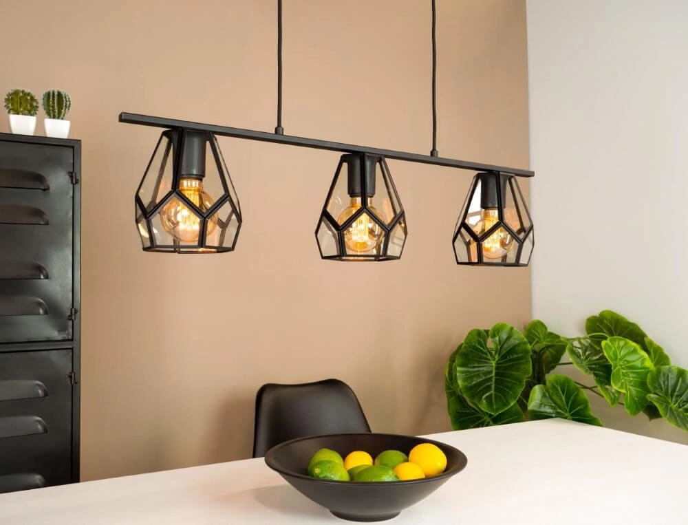 Dining room hanging lamp Mardyke black with glass Eglo 9002759436445