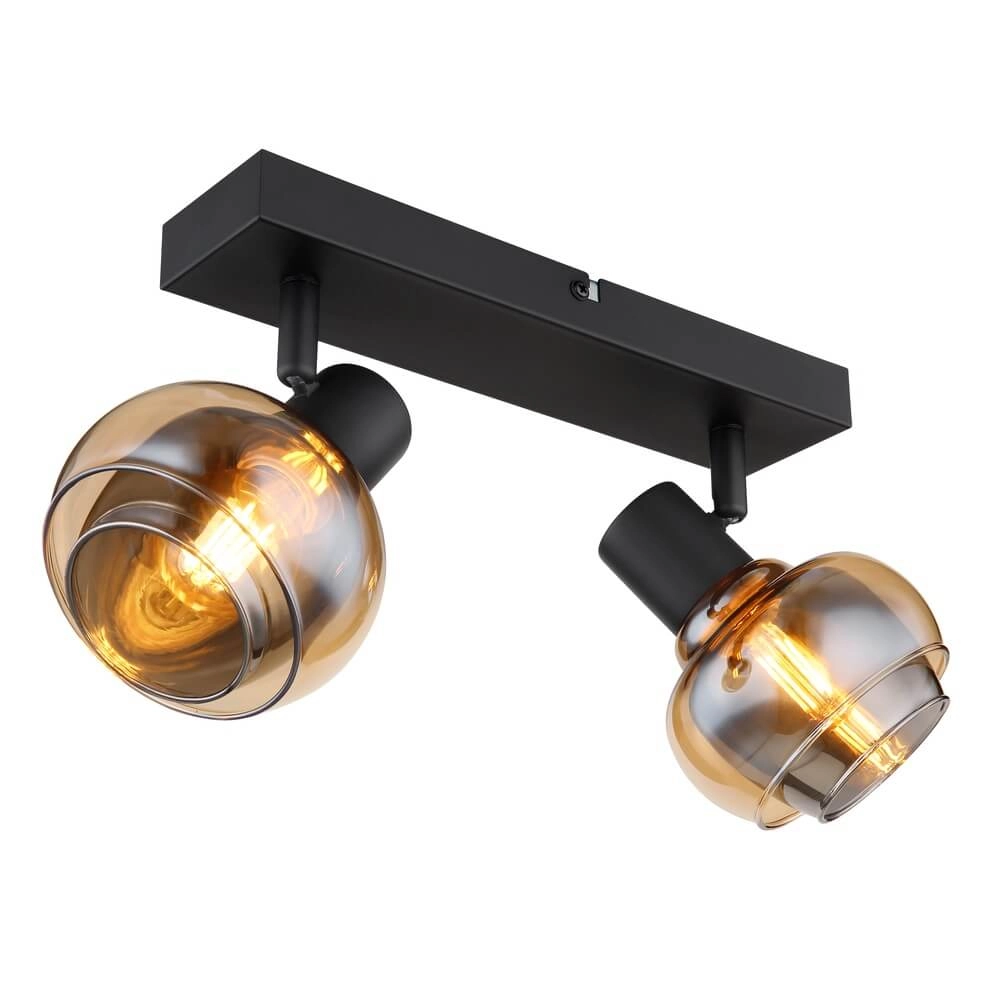 Black ceiling lamp Tokki 2-light amber smoke glass