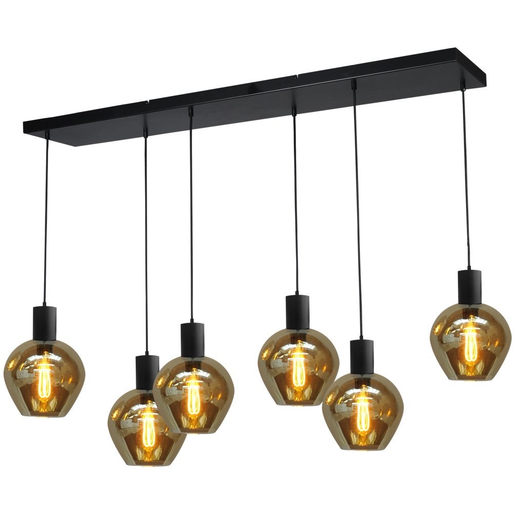 Black dining room hanging lamp Bounty 6-light round glass
