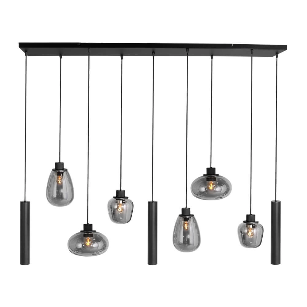 Dining table hanging lamp Reflexion black with smoked glass