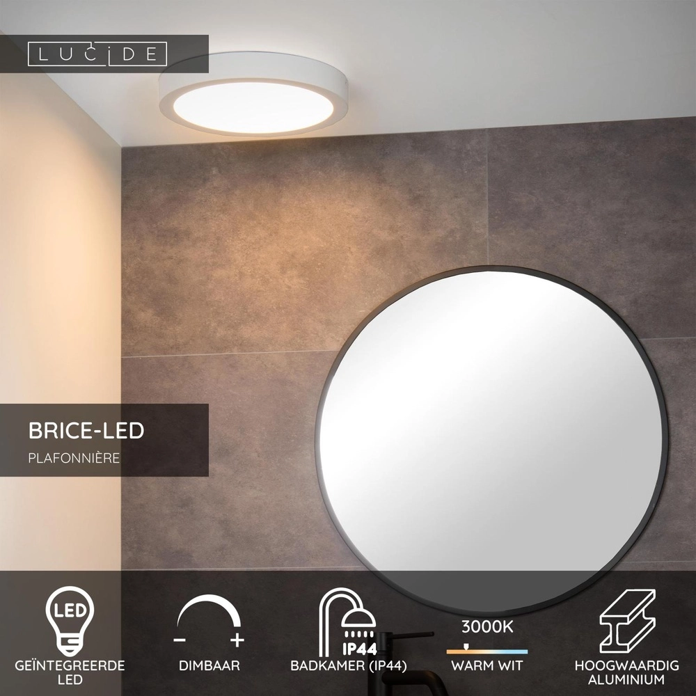 Ceiling light Brice-Led Ø 30cm - IP44 white Lucide 5411212281319