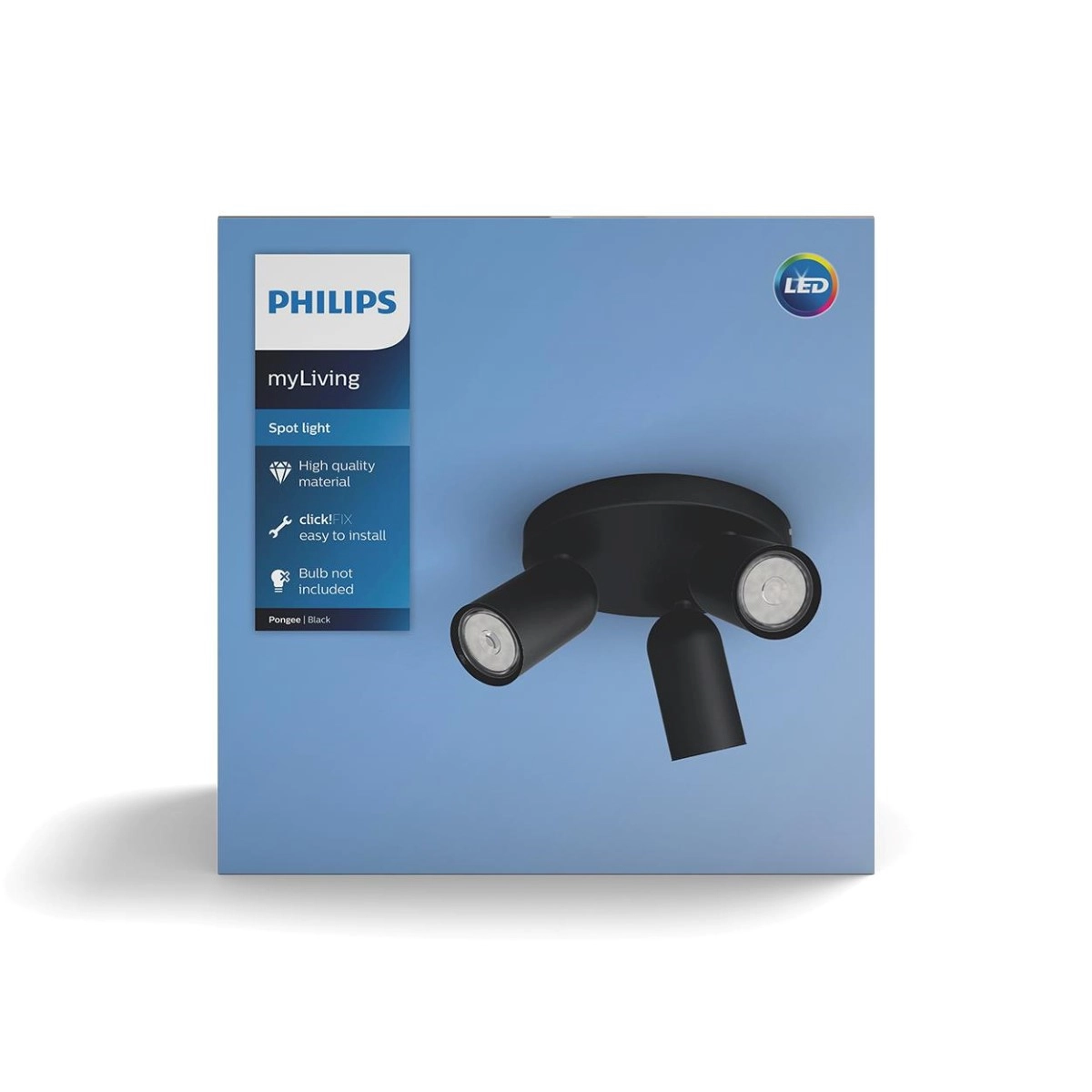 Surface-mounted spot Pongee 3-light black Philips 8718696164846