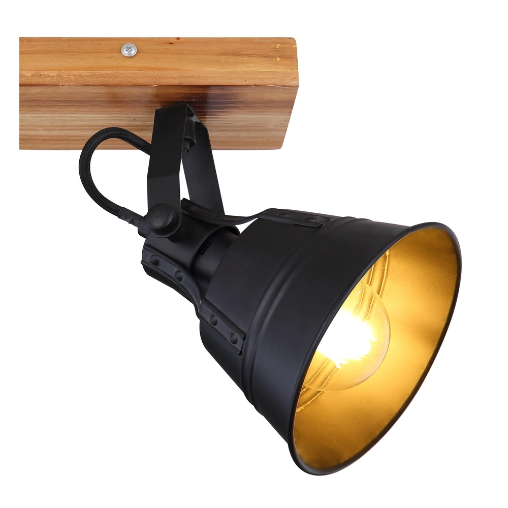 Country ceiling lamp Günther 2-light black with wood Globo 9007371401734