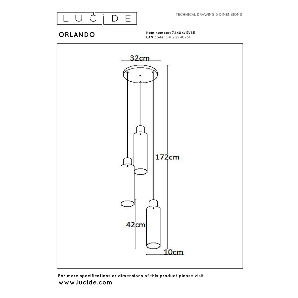 3-light pendant lamp Orlando smoke glass Lucide 5411212740731