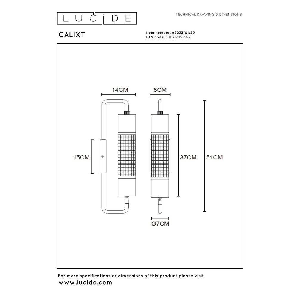 Design wall lamp Calixt Black Lucide 5411212051462