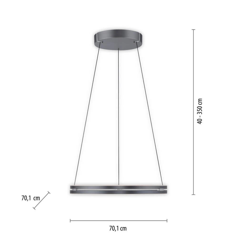 Sleek hanging lamp Pure E-Loop gray Ø 70cm Paul Neuhaus 4012248372289