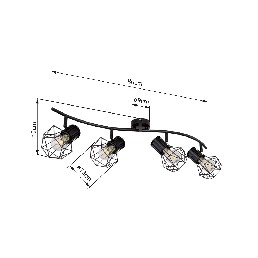 Ceiling lamp Priska 4-light black Globo 9007371406173