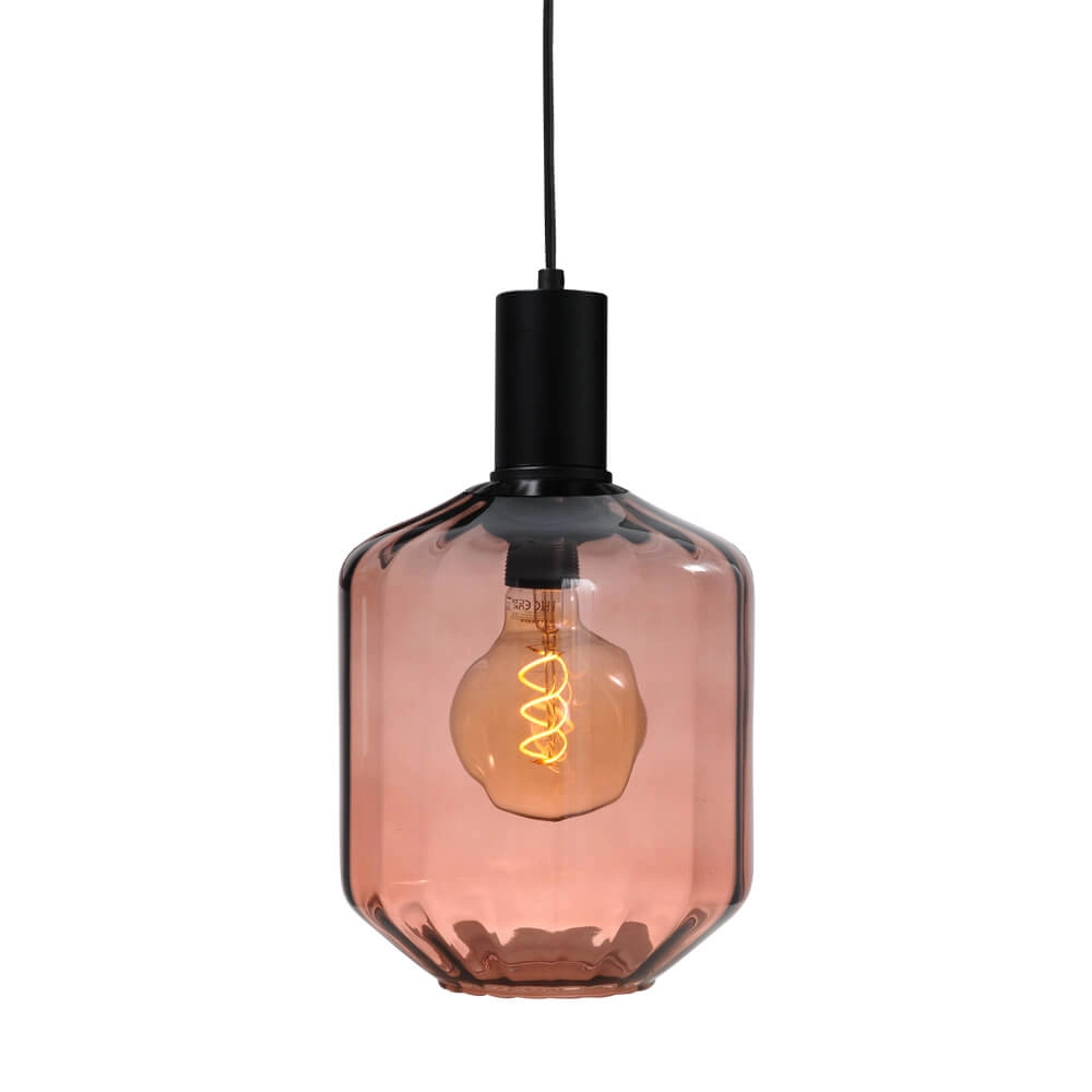 Hanging lamp black Porto with Jagger red glass - Ø 19cm