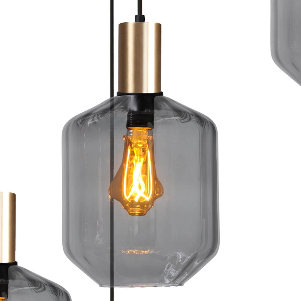 5-light loft hanging lamp - gold - Porto with Jagger smoke glasses Masterlight 8718121271156