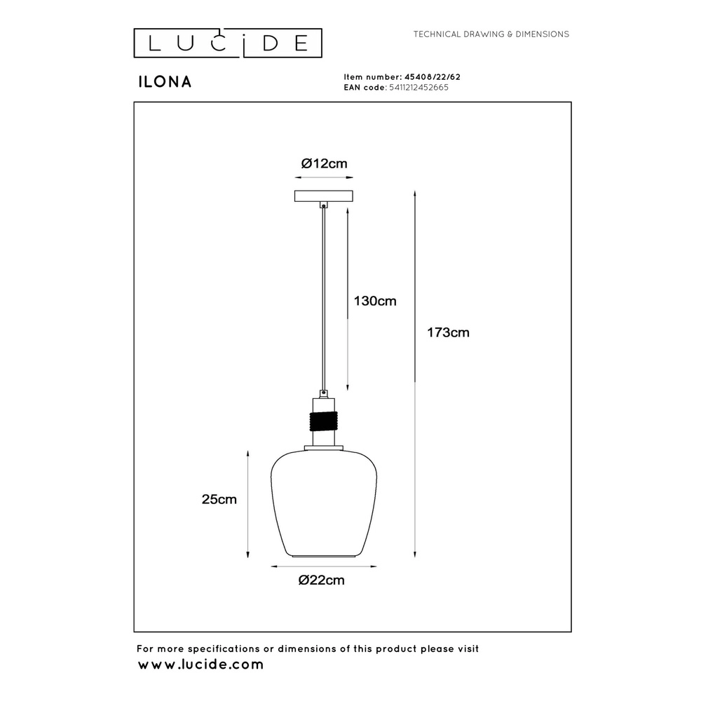 Pendant lamp Ilona Ø 22cm black with amber glass Lucide 5411212452665