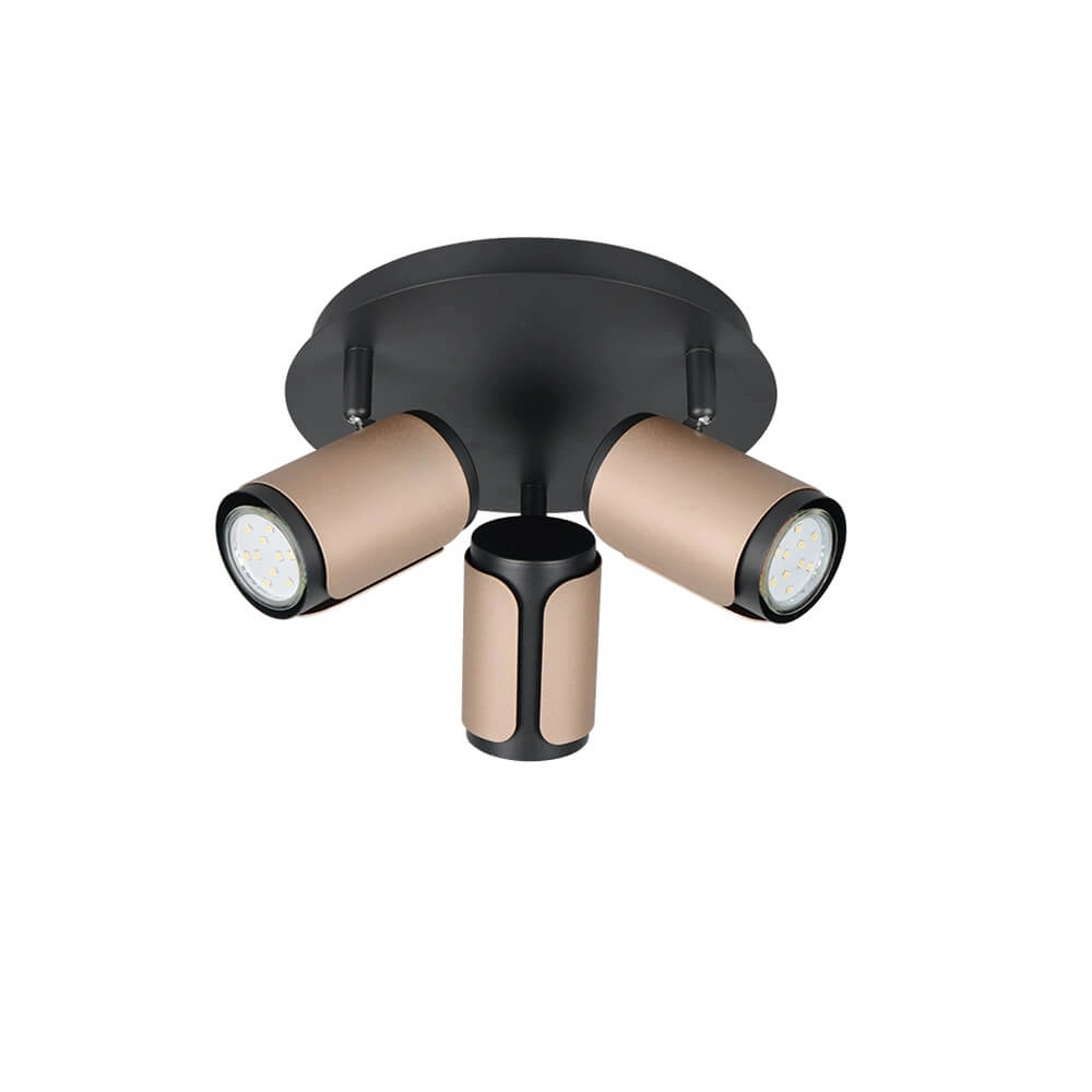 3-light surface-mounted spotlight Gillan black with brown Trio 4017807640441