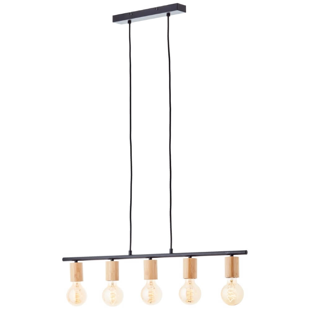 5-light pendant lamp Kerry black with wood Brilliant 4004353408960