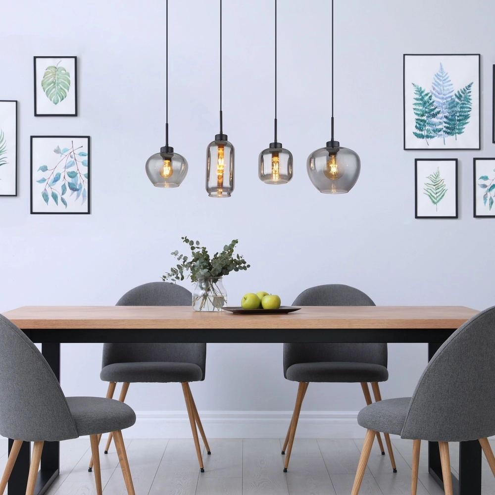 4-light pendant lamp Matt black with smoke glass Globo 9007371451258