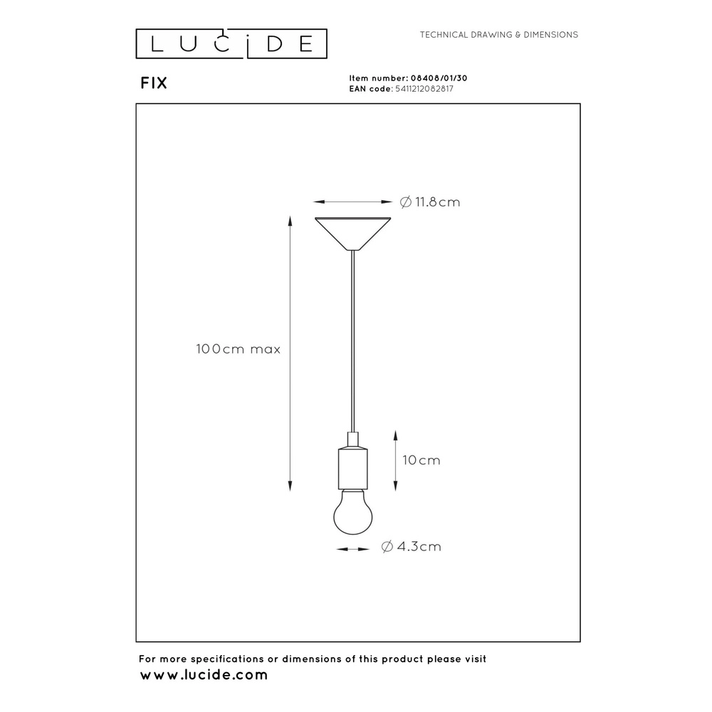 Pendant Pendant Lamp Fix Black Lucide 5411212082817