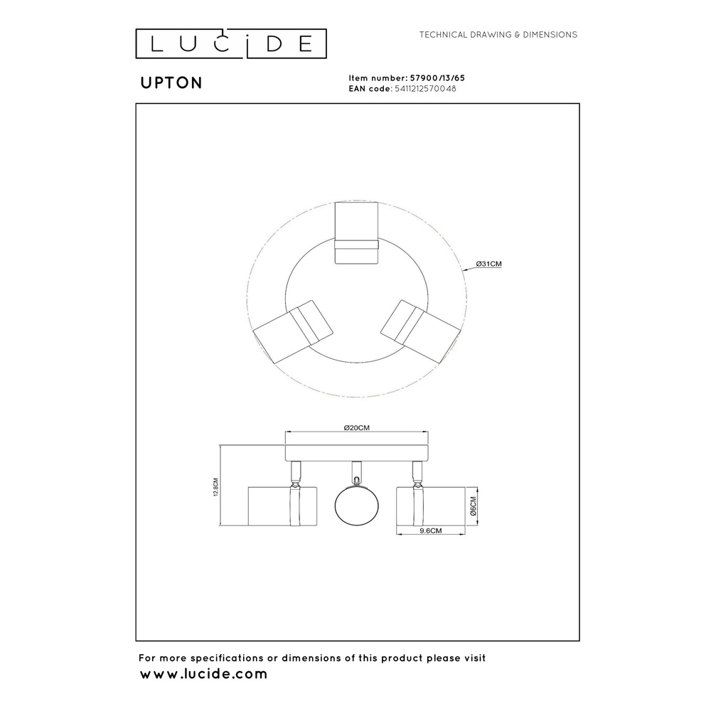 Ceiling spotlight Upton 3-light black Lucide 5411212570048