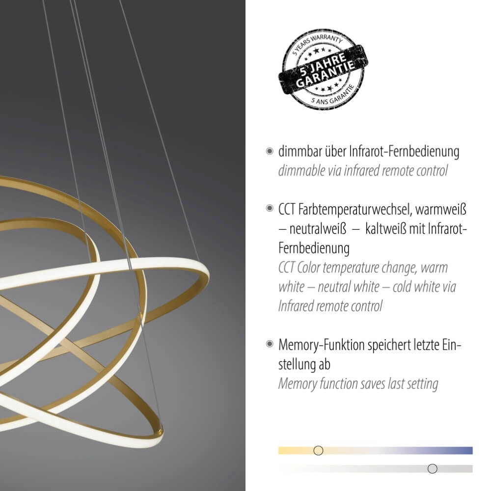 Modern pendant lamp Tessara brass Paul Neuhaus 4012248372661
