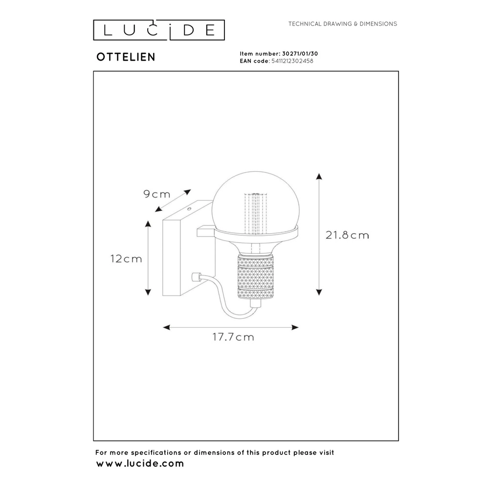 Wall light Ottelien Black Lucide 5411212302458