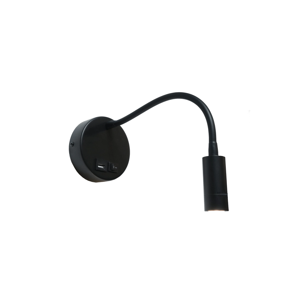 Bedside lamp Flex black with USB connection