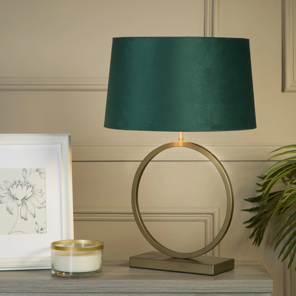 Table lamp Elegant bronze with emerald cap Searchlight 5053423305530