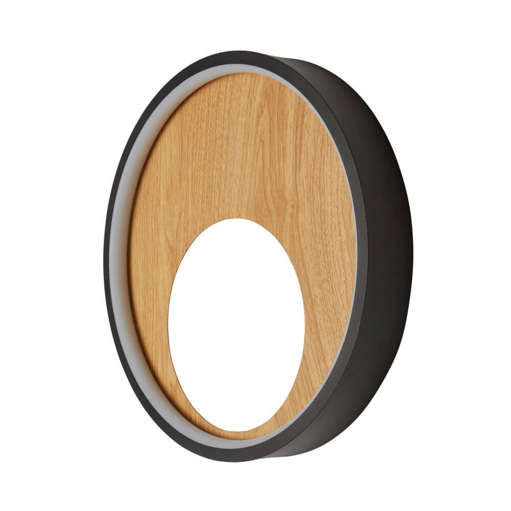 Wall lamp Curio black with wood Searchlight 5053423246437