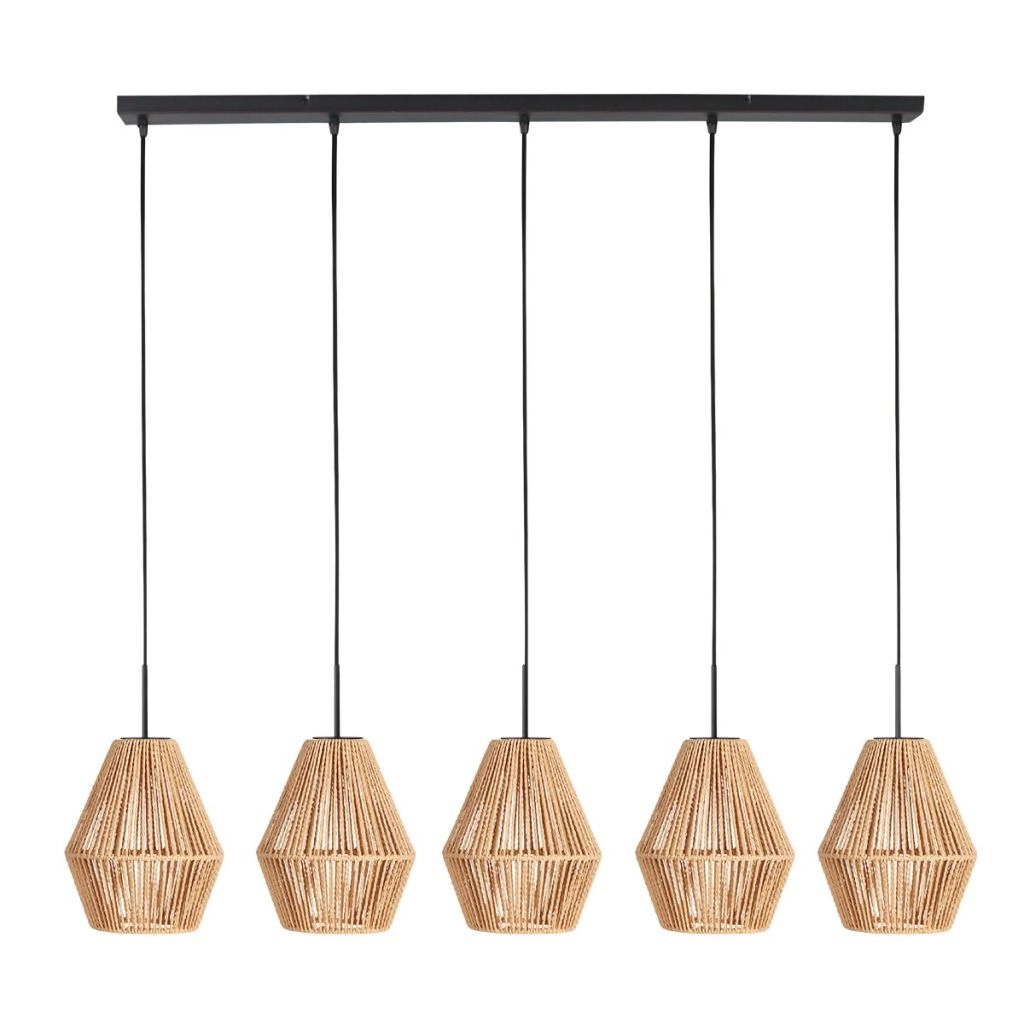 Pendant lamp 5-light straight Ropex with rattan hoods Steinhauer 8712746183252