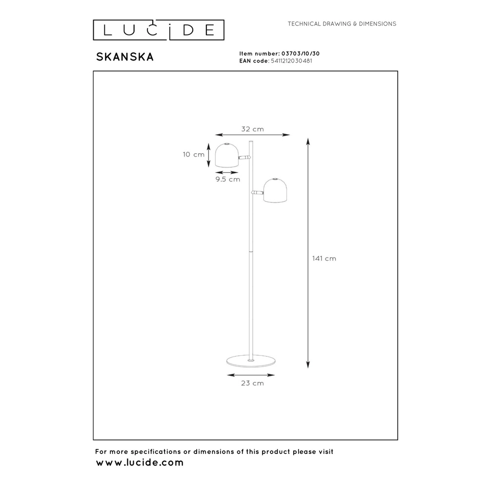 Floor lamp Skanska 2-light black Lucide 5411212030481