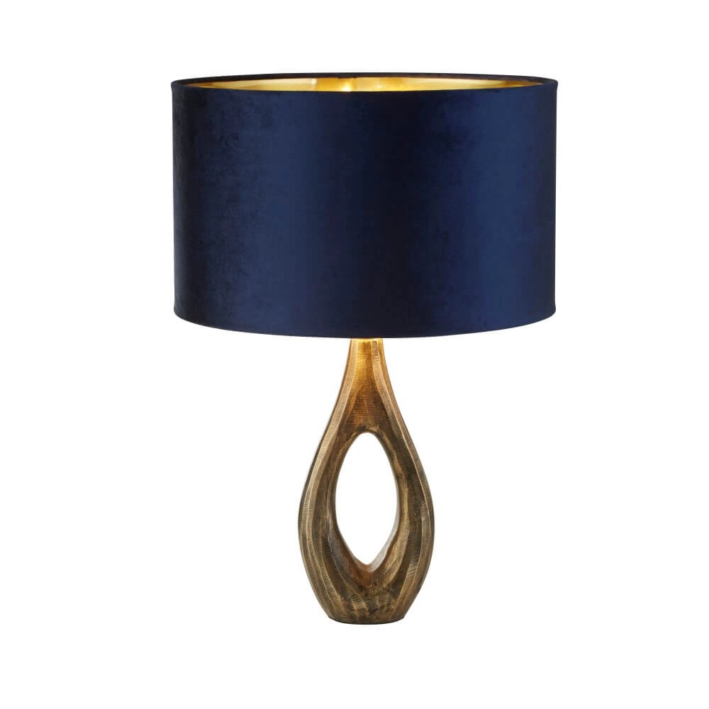 Golden table lamp Bucklow with dark blue hood Searchlight 5053423257280