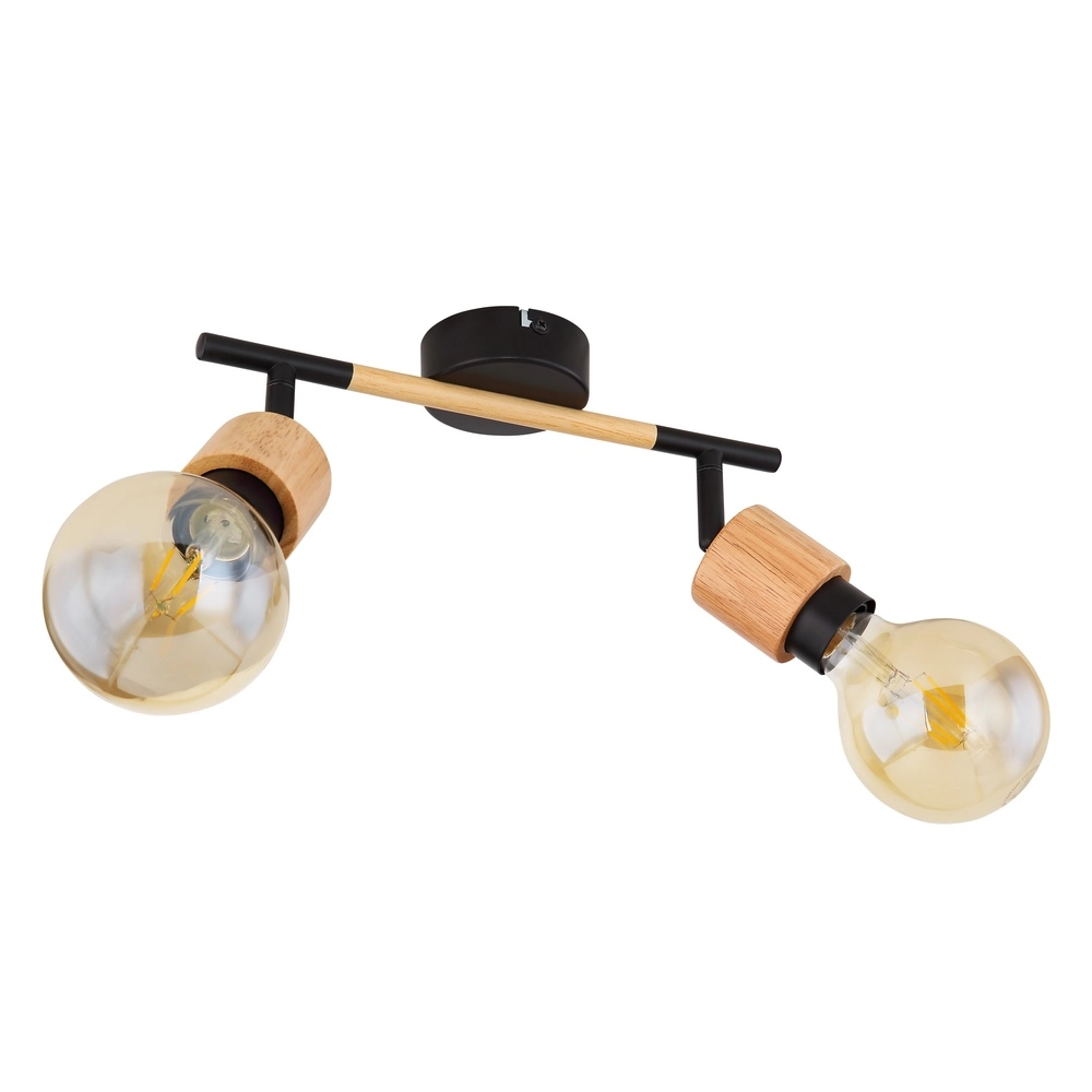 Ceiling lamp Jorna 2-light black with wood Globo 9007371402281