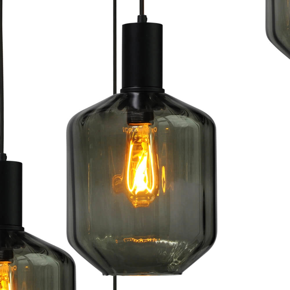 5-light loft hanging lamp - black - Porto with Jagger green lenses Masterlight 8718121271132