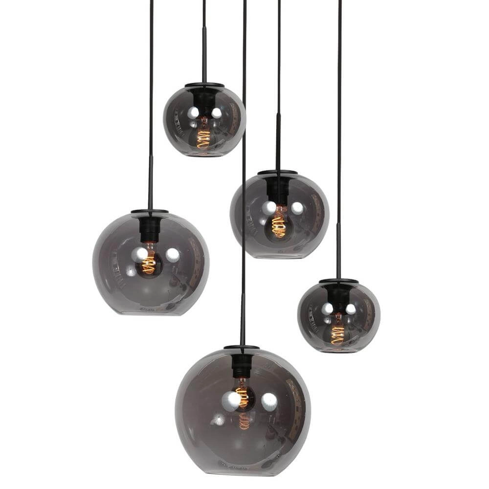 5-light pendant lamp HaloSwap Round black and smoke glass Steinhauer 8712746179620
