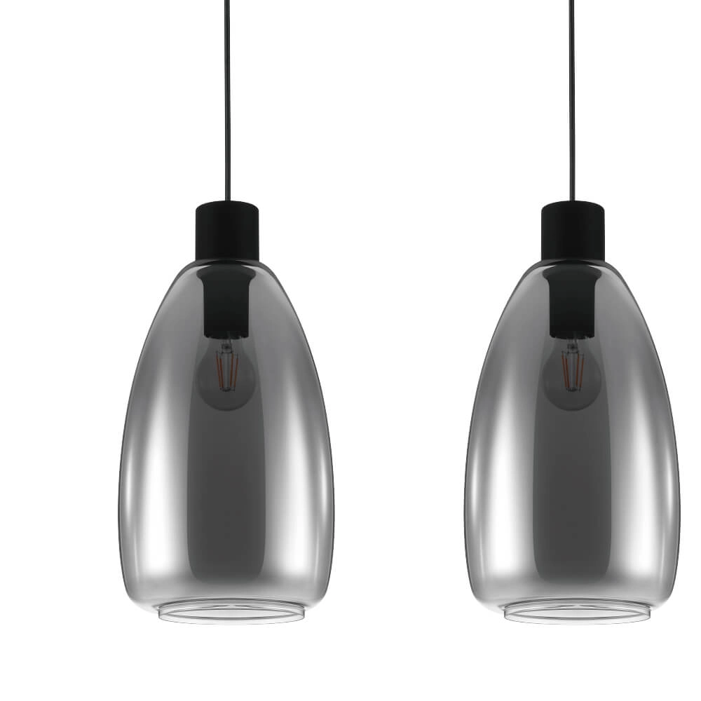 Glass hanging lamp Chelvey 3-light black with smoke glass Eglo 9002759321666