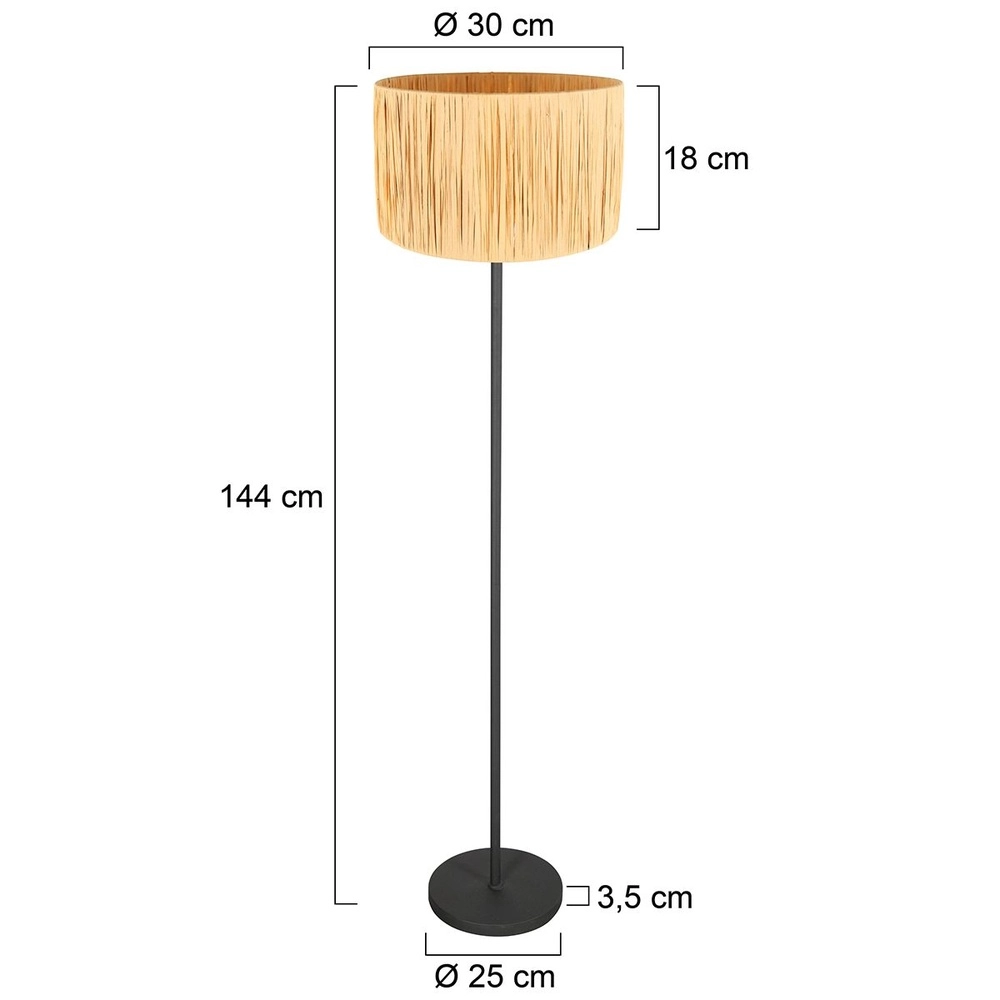 Black floor lamp Noor with straw hood Steinhauer 8712746182330
