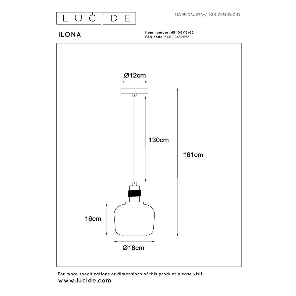 Pendant lamp Ilona Ø 18cm black with amber glass Lucide 5411212452658
