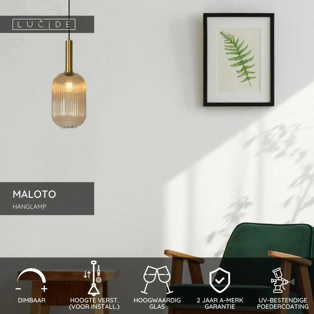 Pendant lamp Maloto Ø 20cm amber Lucide 5411212451187