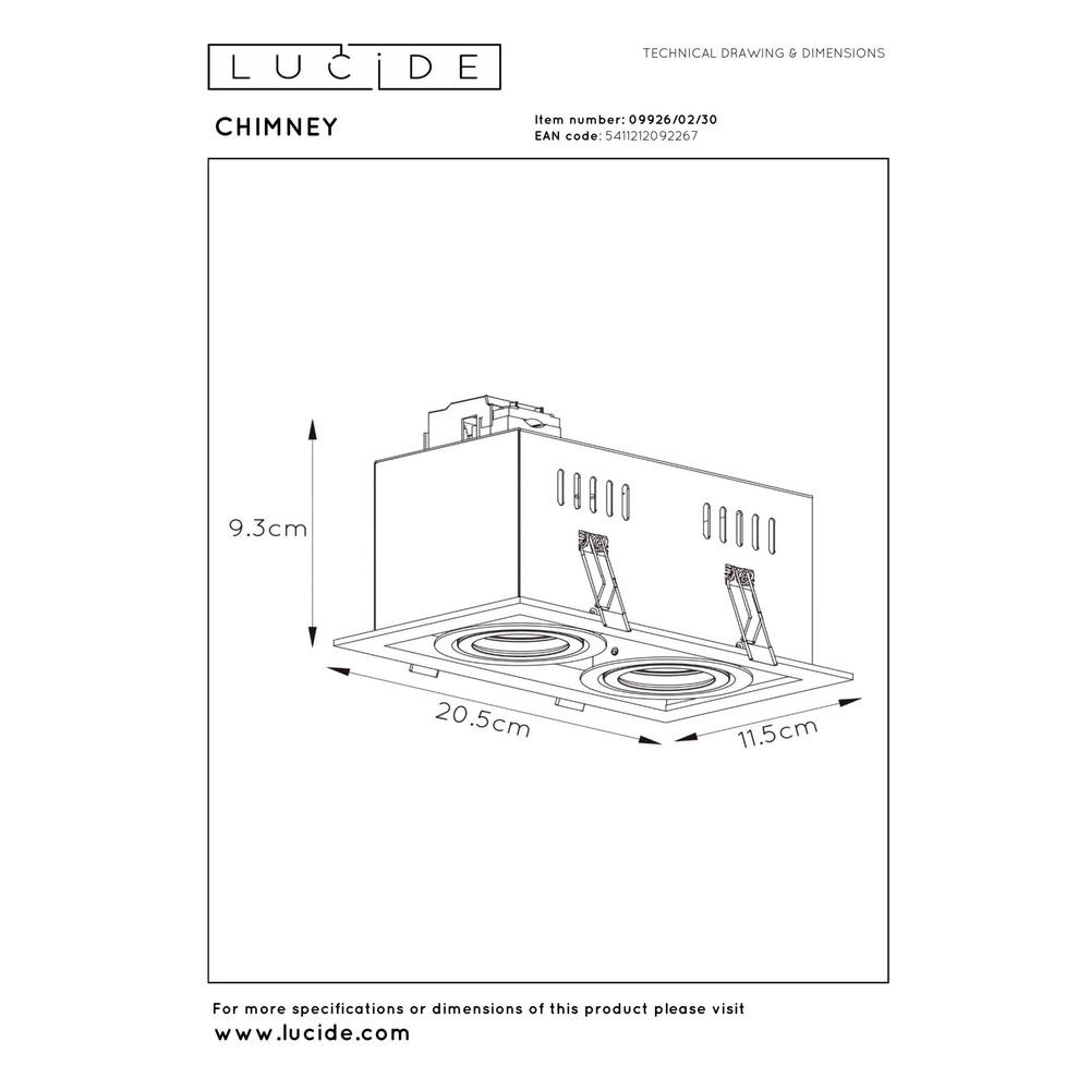 Rectangular recessed spotlight Chimney Double Black Lucide 5411212092267