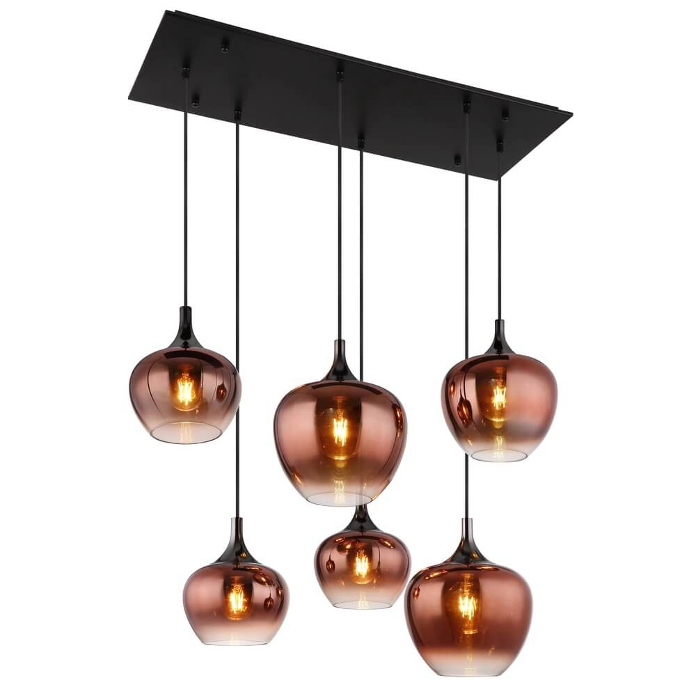 Black pendant lamp Maxy with red glass 6-lights