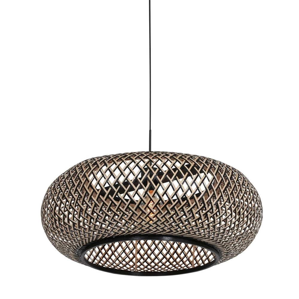 Pendant lamp HaloSwap Ø 60cm black and rattan