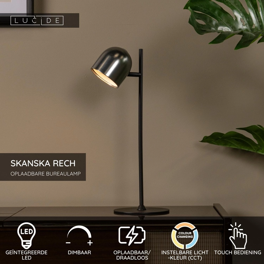 Rechargeable table lamp Skanska Rech metallic grey Lucide 5411212032126