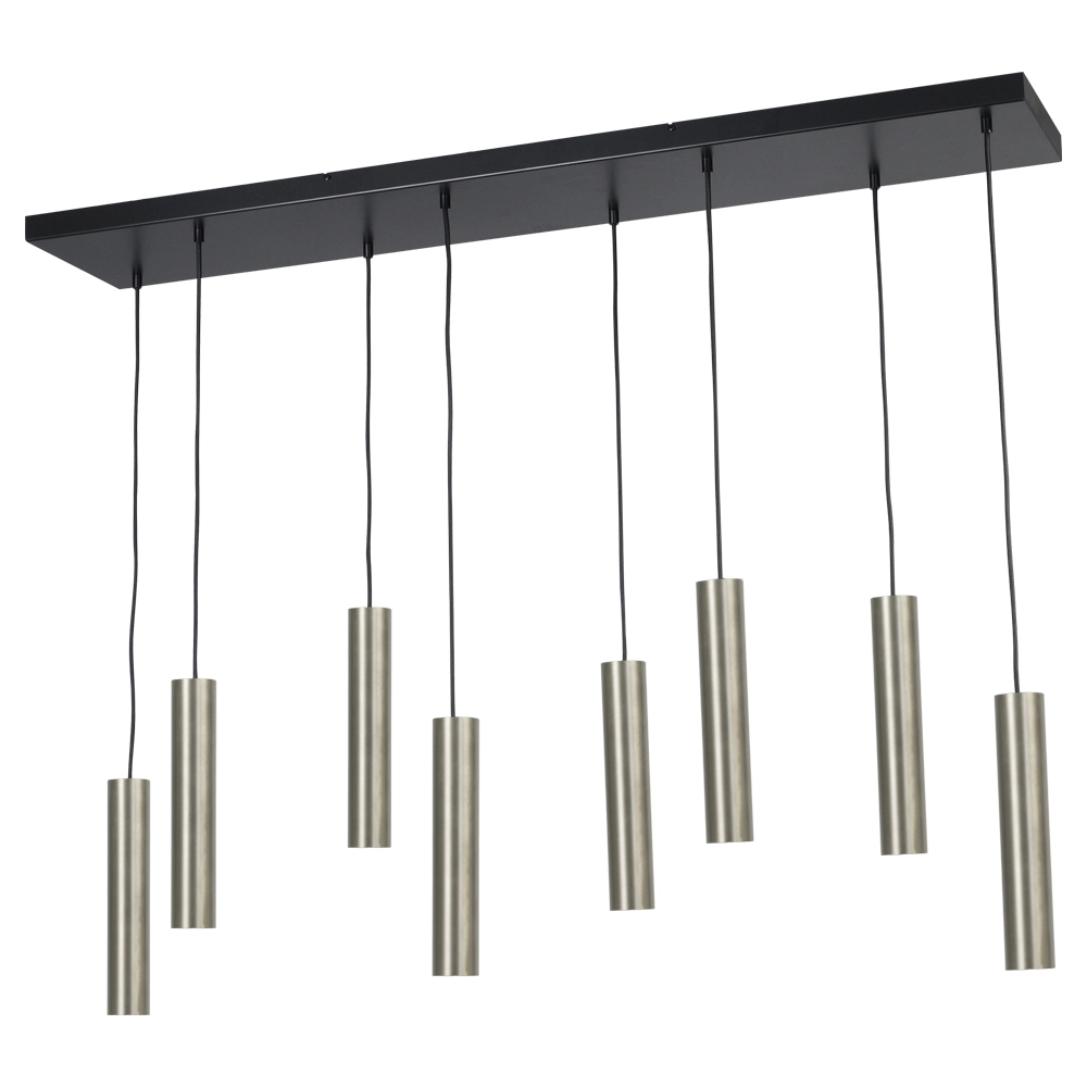 Dining table hanging lamp Run 8-light stainless steel cylinders