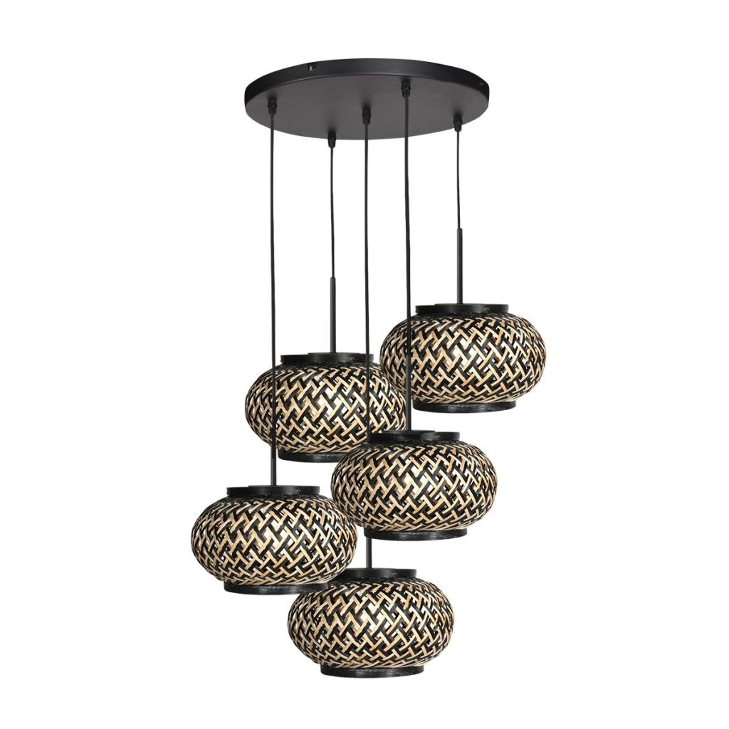 5-light pendant lamp Nox Light with bamboo caps Steinhauer 8712746183177