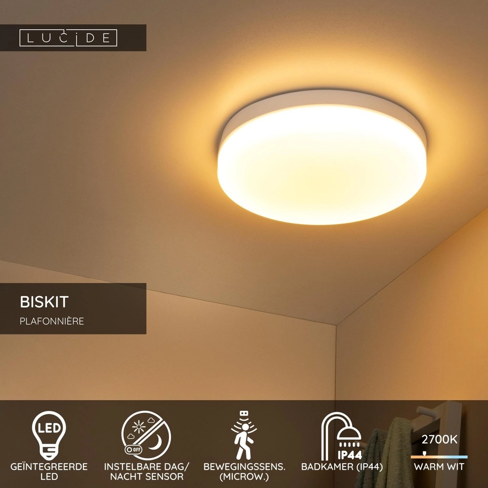 Ceiling light Biskit Ø 40cm - IP44 white Lucide 5411212792204