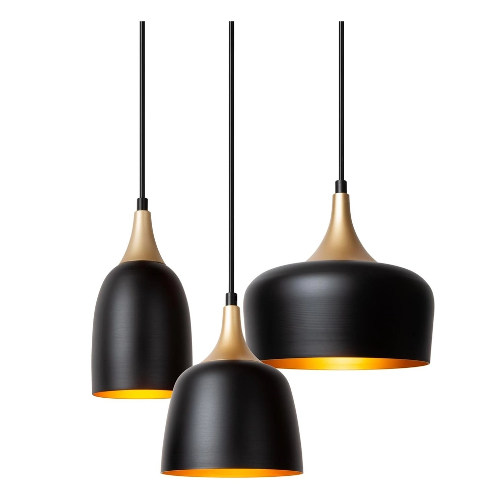 3-light pendant lamp Chayanne Design black with gold Lucide 5411212051561