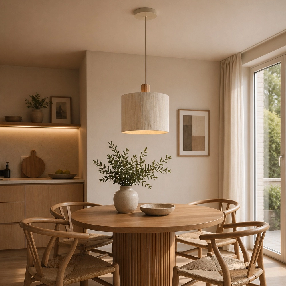 Beige pendant lamp Arlo with wood japandi Ø 35cm