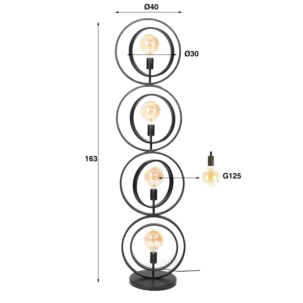 4-light charcoal floor lamp Turn E27 - Ø 40cm Lyora 8716803513105
