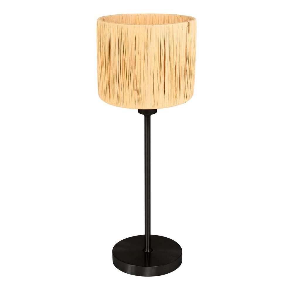 Black table lamp Noor with straw hood